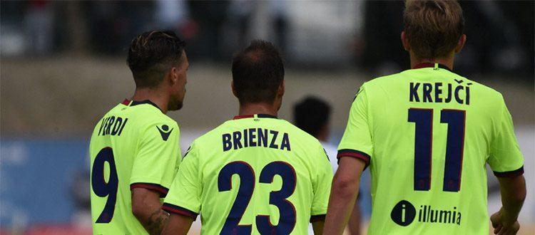 Verdi, Brienza e Krejci dopo il gol del vantaggio sull'Al-Ain (foto: bolognafc.it)
