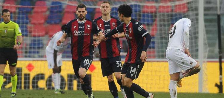 Bologna, ancora gioco, errori e rimpianti: non basta Poli, il Milan espugna 2-1 il Dall'Ara con Rebic e Kessie