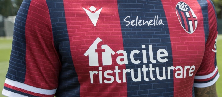 Maglia 2021/22: oltre allo sponsor tecnico Macron, prosegue la partnership del BFC con Facile Ristrutturare, Selenella, Illumia e Scala