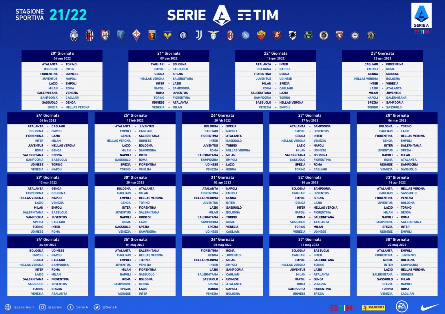 Calendario Serie A 2021/22: via con Bologna-Salernitana, l&#039;andata si