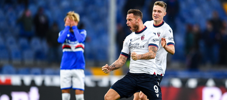 Sampdoria-Bologna, sempre 1-2 negli ultimi 3 precedenti. In totale 24 successi blucerchiati e 14 rossoblù, 12 i pareggi