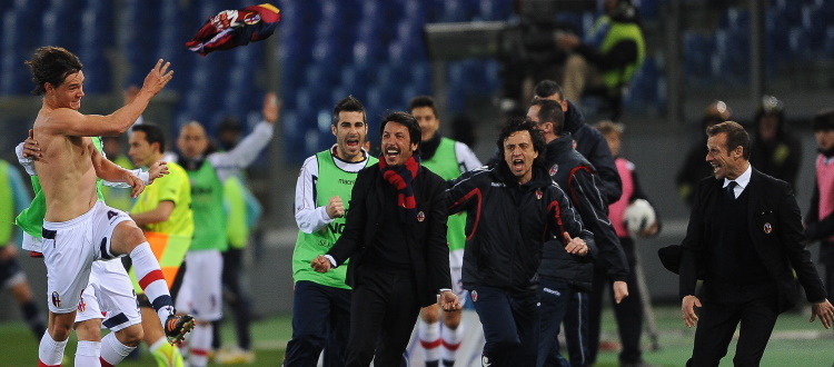 Le firme di Portanova, Diamanti e Krhin sull'ultimo successo del Bologna in casa Lazio, era l'11 marzo 2012