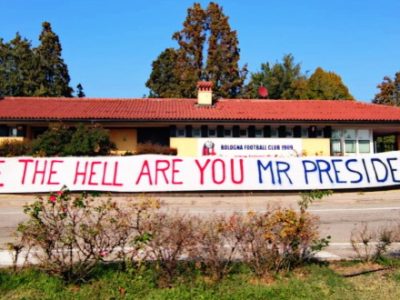 Curva Andrea Costa, striscione a Casteldebole con un secco messaggio per Saputo: 