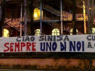 Striscione della Curva Andrea Costa per Mihajlovic: «Ciao Sinisa, per sempre uno di noi»