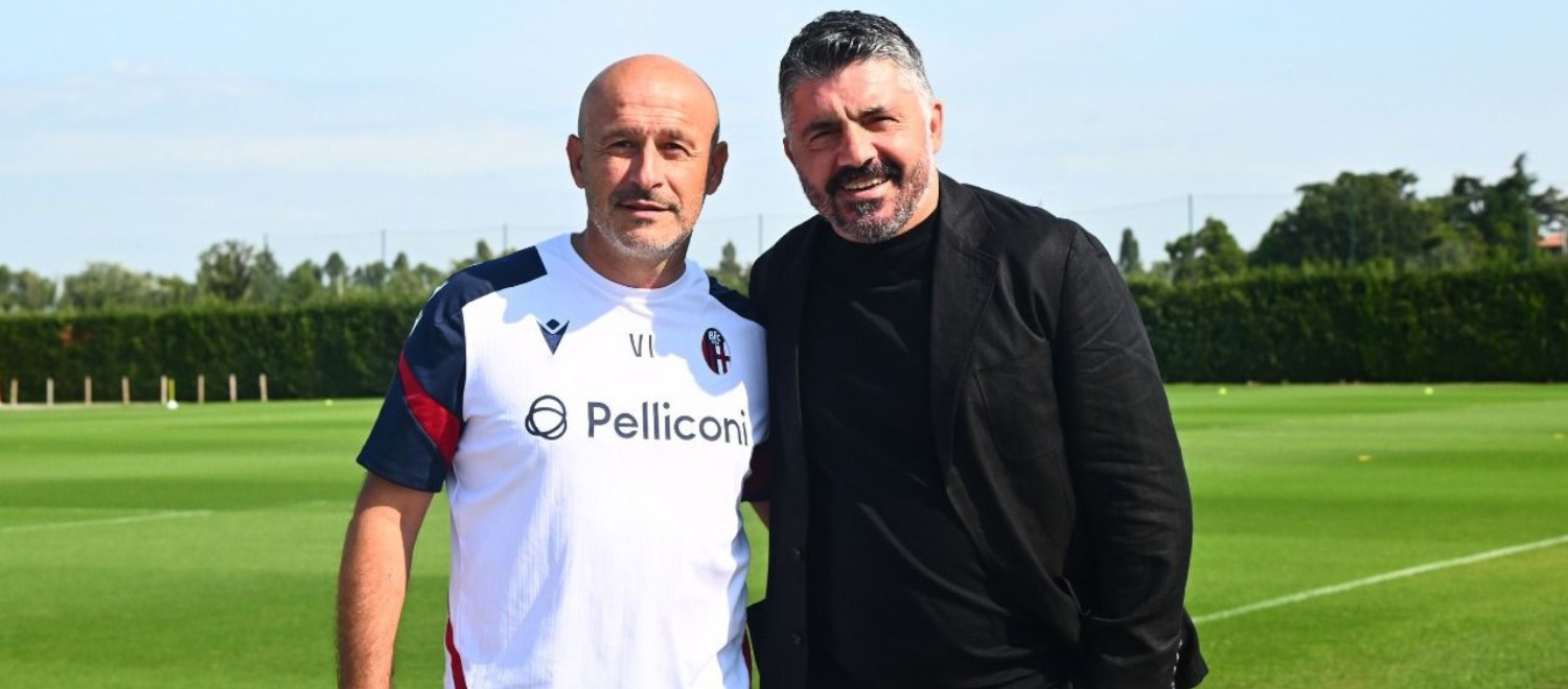 Il c.t. azzurro Gattuso in visita a Casteldebole. Per il Bologna attivazione atletica e partitella a campo ridotto