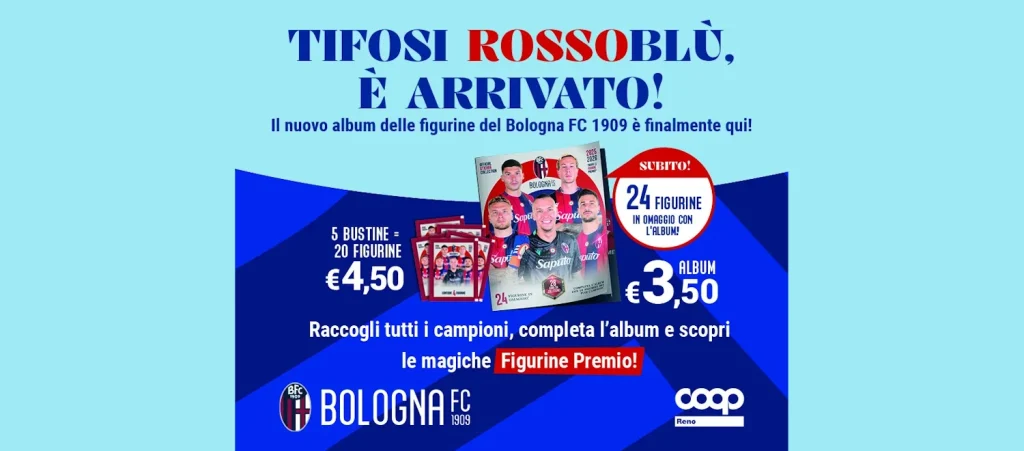 Coop Reno, storico partner di Zerocinquantuno, presenta il nuovo album di figurine del Bologna
