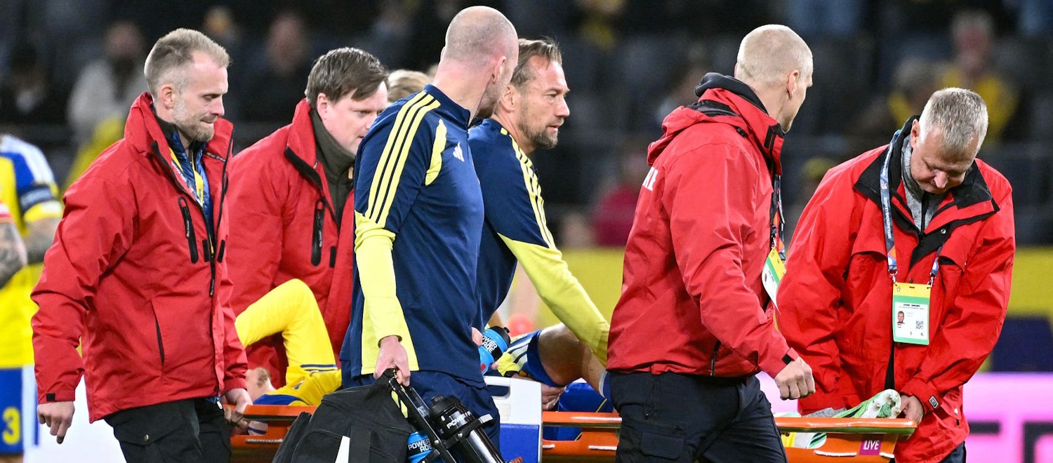 Serio infortunio alla coscia per Holm durante Svezia-Romania, il terzino del Bologna portato fuori in barella