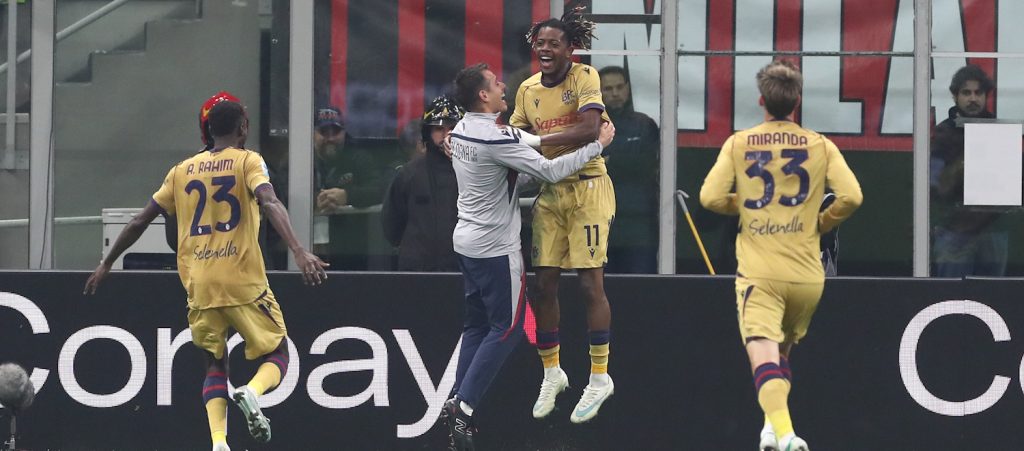 Con Palladino è un altro Bologna: i rossoblù fanno la voce grossa a San Siro, tripletta da sogno per Mbangula e Milan piegato 4-2