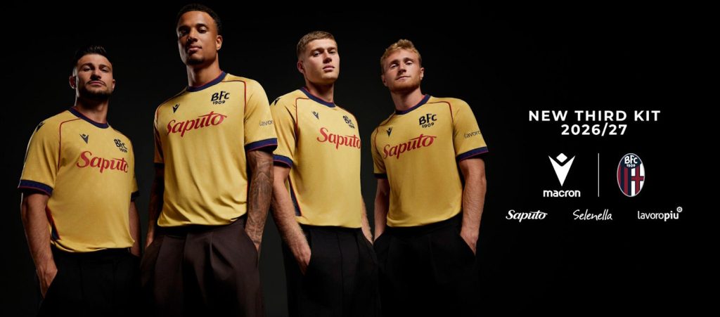 Il Bologna si veste d'oro e omaggia ancora i 100 anni del Dall'Ara: ecco la terza maglia per la stagione 2026-2027